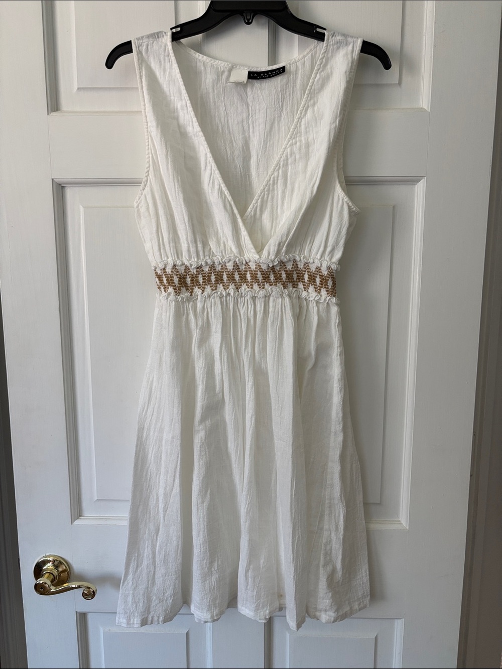 White Sleeveless V-Neck Swimsuit Cover-up with Smocked Waist